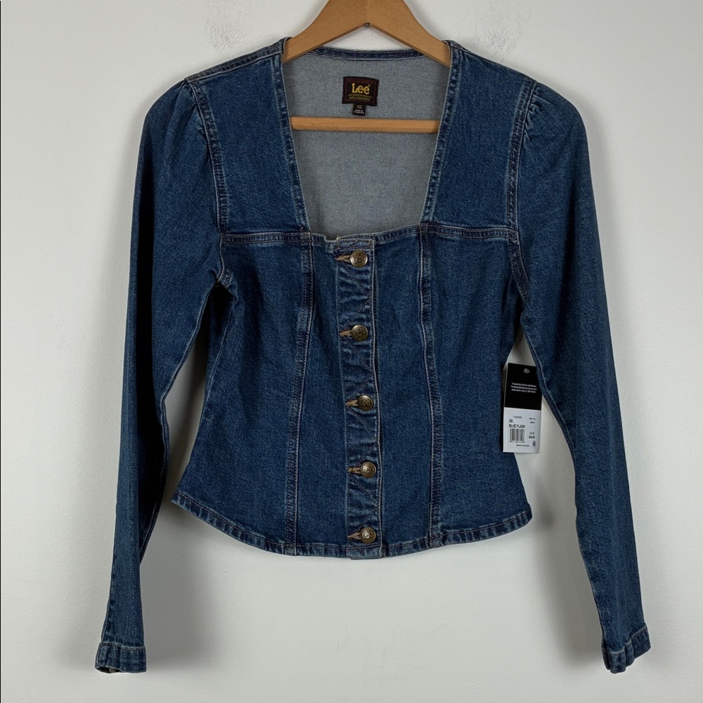 NWT Lee Women's XS Heritage Long Sleeve Button-Front Denim Top Jean Square Neck